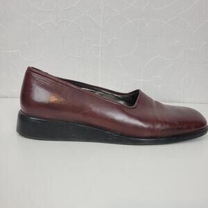Enzo Angiolini Womens Shoes Size 7 Burgandy Leather Slip On Flat Loafers